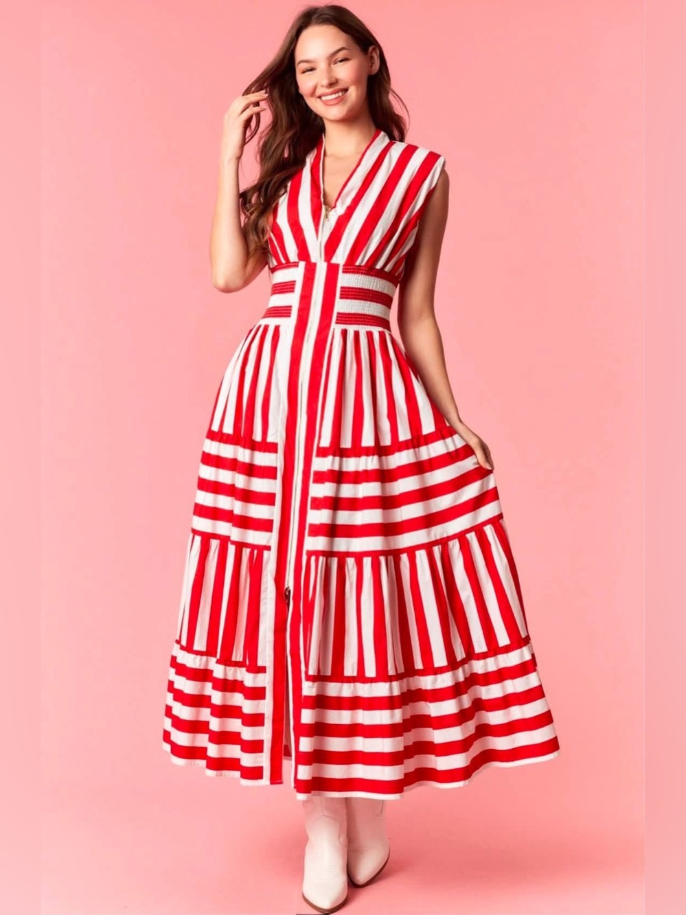 New Peach Love Red and White Striped Maxi Dress - size small